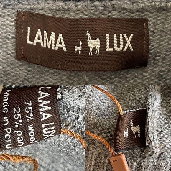 LAMA LUX Peru Wool Zip Front Knit Cardigan Sweater Jacket Gray Black White M/L - Picture 8 of 8